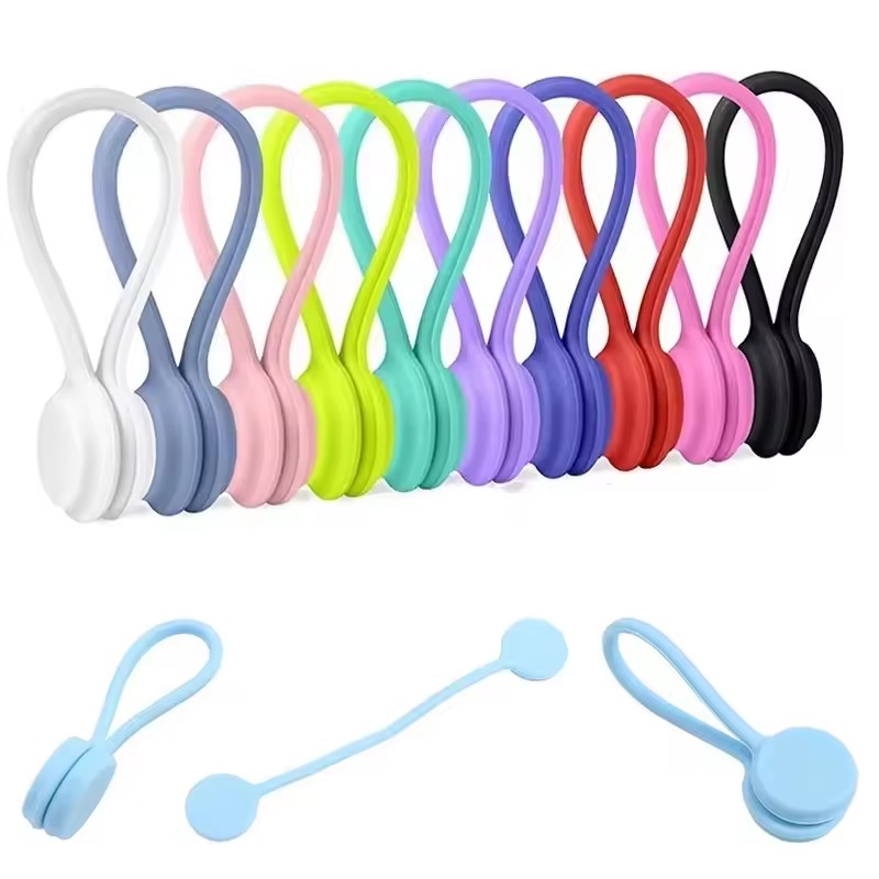 Gear Tie Reusable - シリコン製マグネットケーブルタイ シリコン製管理タイ マグネットツイストタイ 再利用可能なコードクリップ ヘッドホンコードの束ね整理用