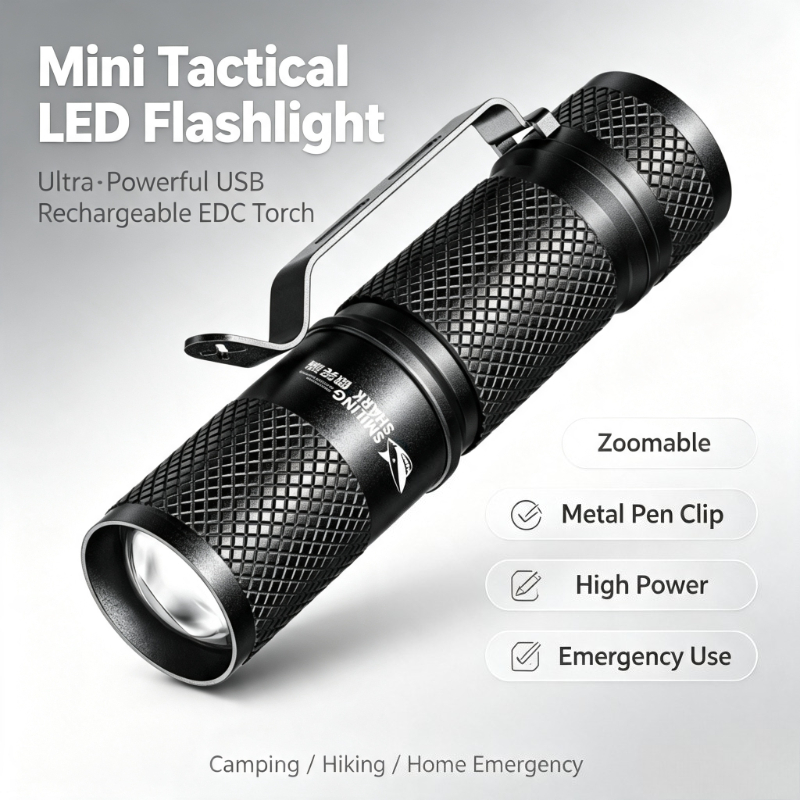 Edc Day Carry - SMILING SHARK 超強力ミニタクティカルLED懐中電灯 USB充電式 ズーム機能付き EDCトーチ