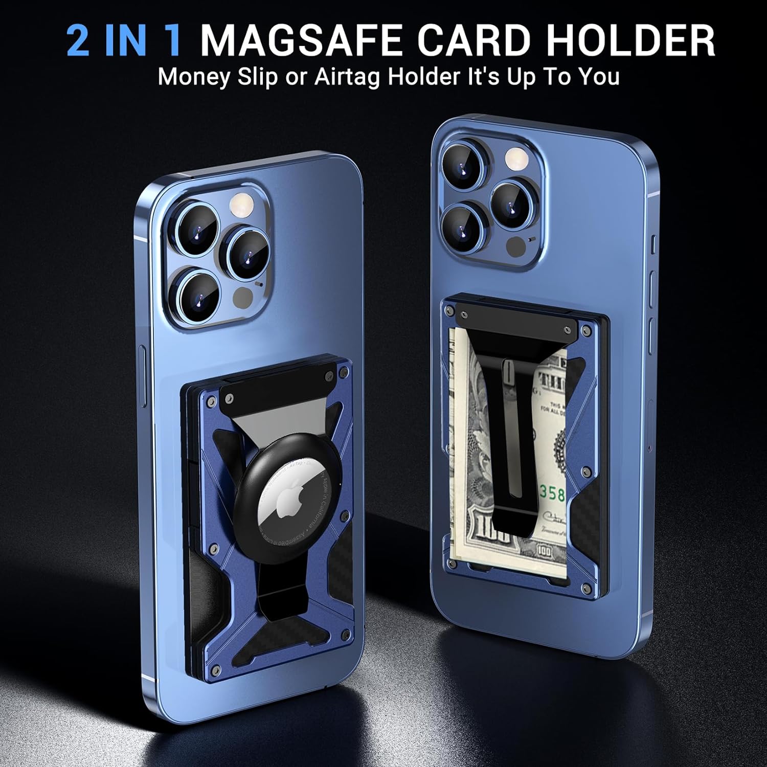 Money Clip Magnetic - MagSafeウォレットマネークリップ（AirTagホルダー付き、1枚の磁気シート付き、磁気式携帯電話と非磁気式携帯電話に対応）