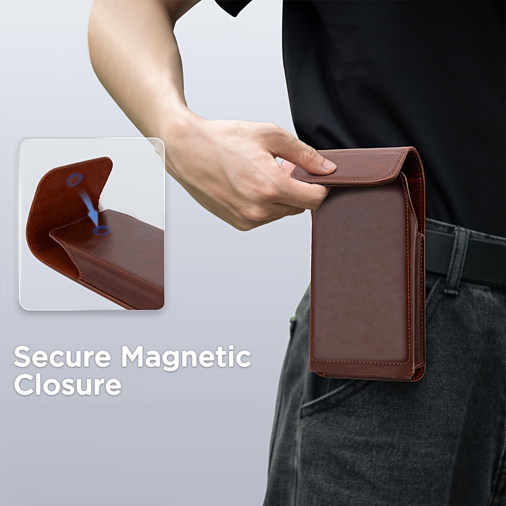 Edc Carry Belt Leather - メンズプレミアムフェイクレザー携帯電話ウォレットケース、ベルトクリップ付き - 多機能EDC（日常持ち運び）ベルトループホルスター