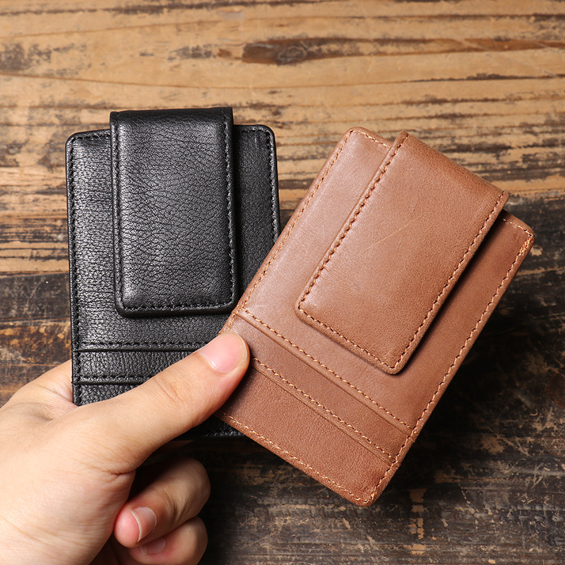 Money Clip Magnetic - メンズスリムマネークリップウォレットレザーIDクレジットカード財布現金ホルダー磁気高級カードウォレット男性用