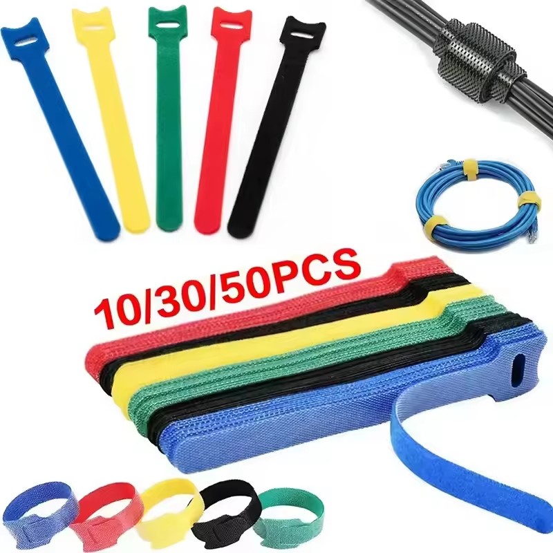 Gear Tie Reusable - 10/30/50 個再利用可能なフックとループケーブルタイ固定ストラップ多目的ワイヤーオーガナイザーコンピュータ/テレビ/電子機器用