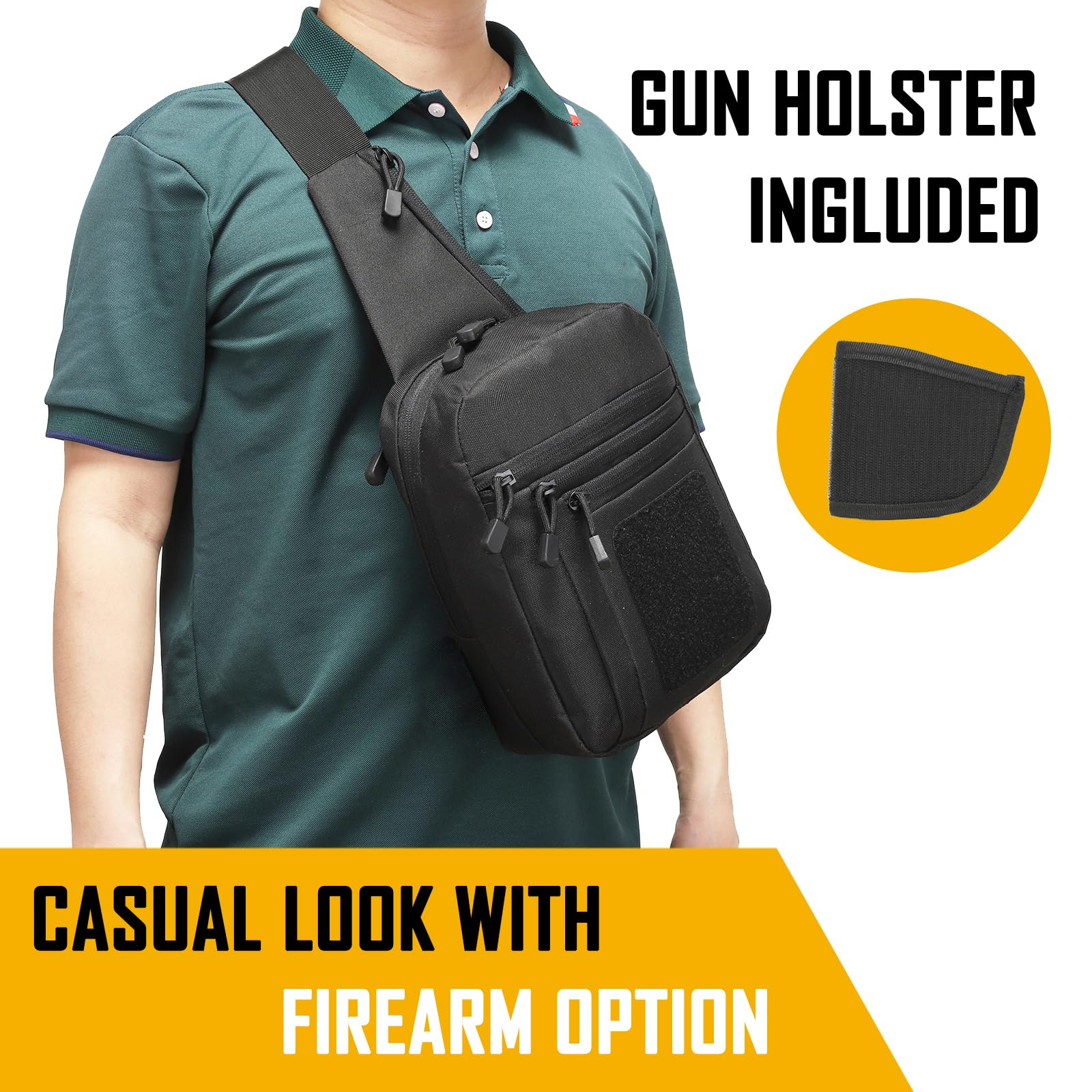 メンズ用隠し携行クロスボディバッグ、CCWスリングバッグED - Edc Carry Handgun のレビューと価格