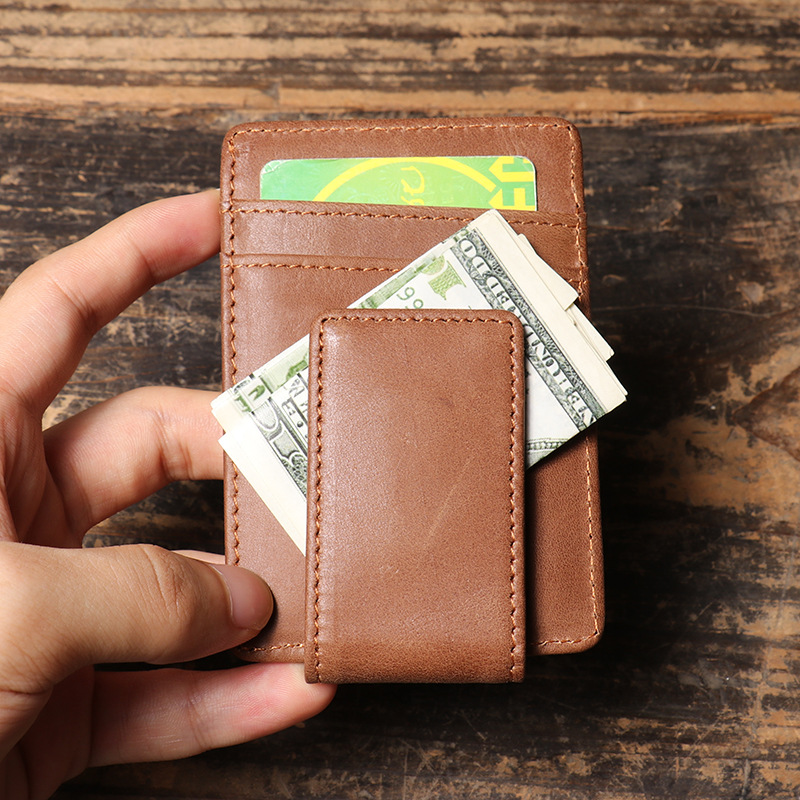 メンズスリムマネークリップウォレットレザーIDクレジットカー - Money Clip Magnetic のレビューと価格