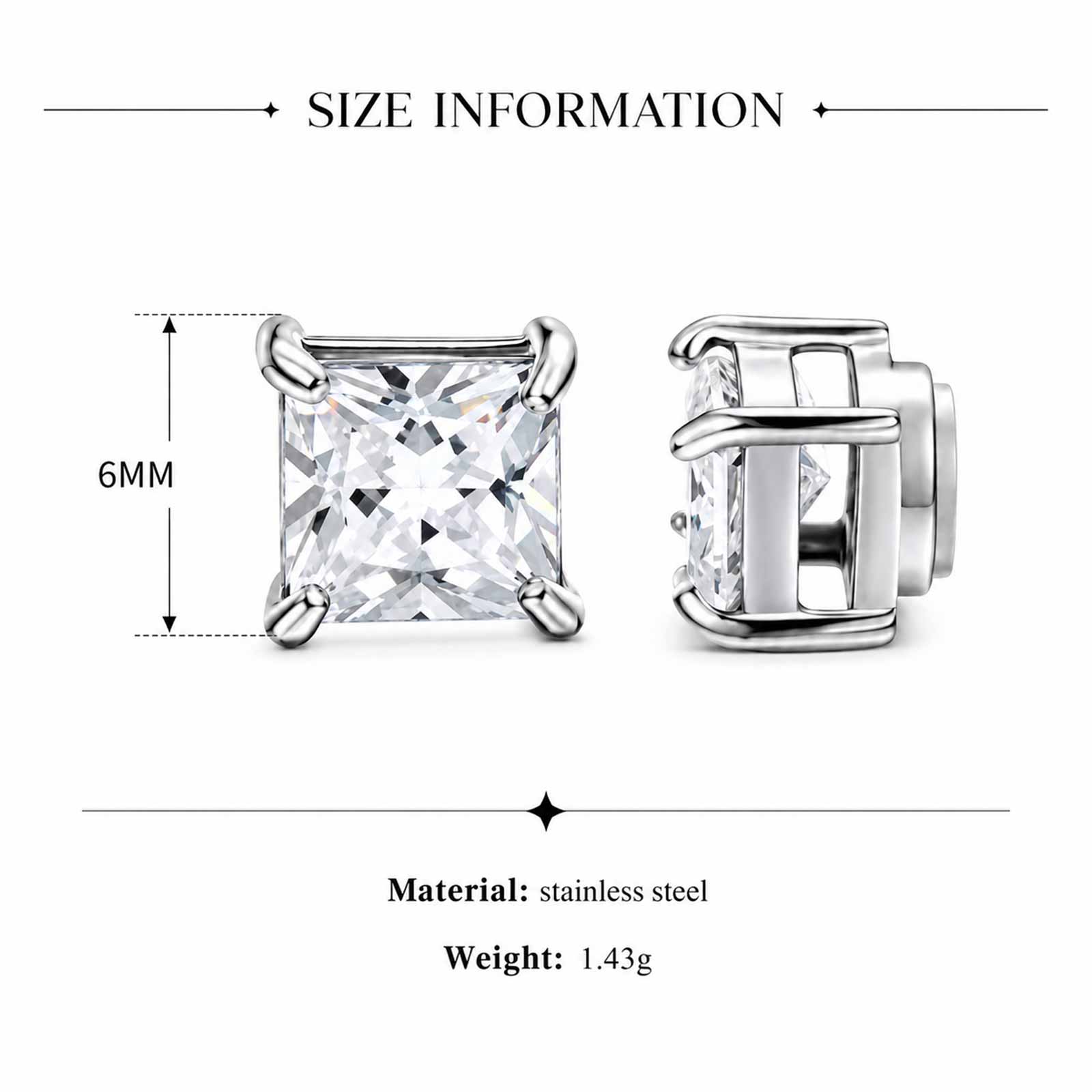 スクエアジルコニア磁気クリップオンイヤリング、女性用、ステン - Money Clip Magnetic のレビューと価格