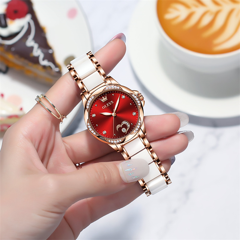 Olevs-女性用防水時計、女性用セラミック時計、自動機械式 - Watch Winder Compact のレビューと価格