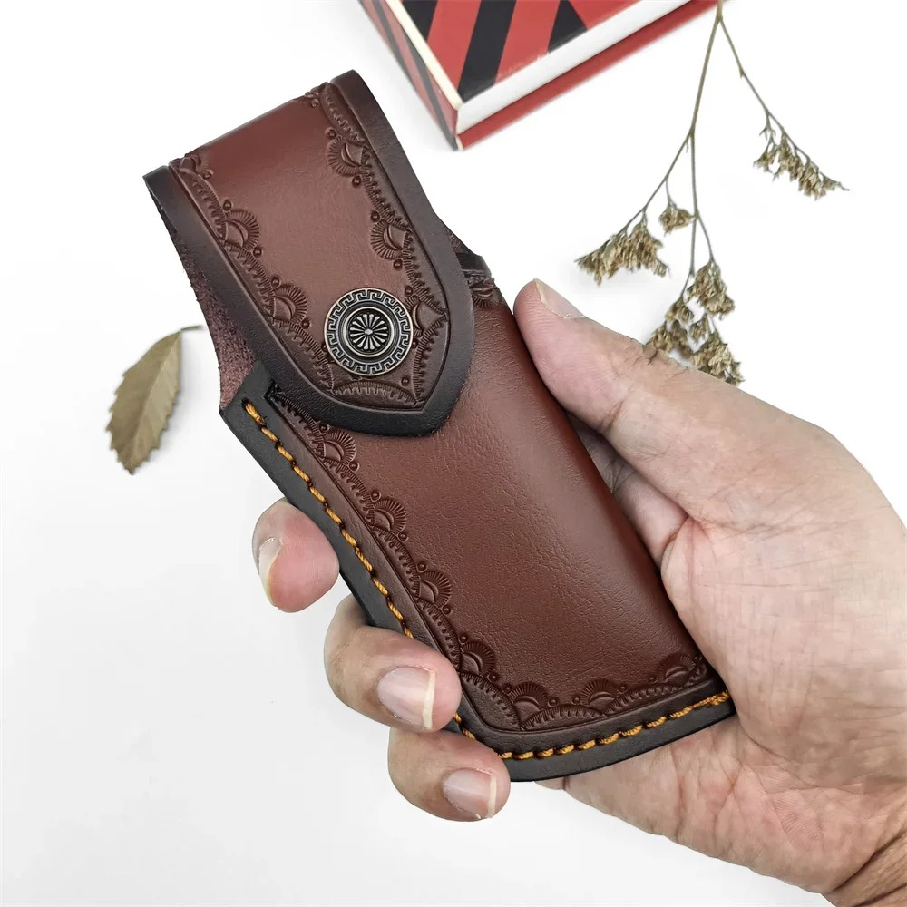 ブラウンエンボス加工レザー製ナイフカバー、本革製ナイフシース - Edc Carry Belt Leather のレビューと価格