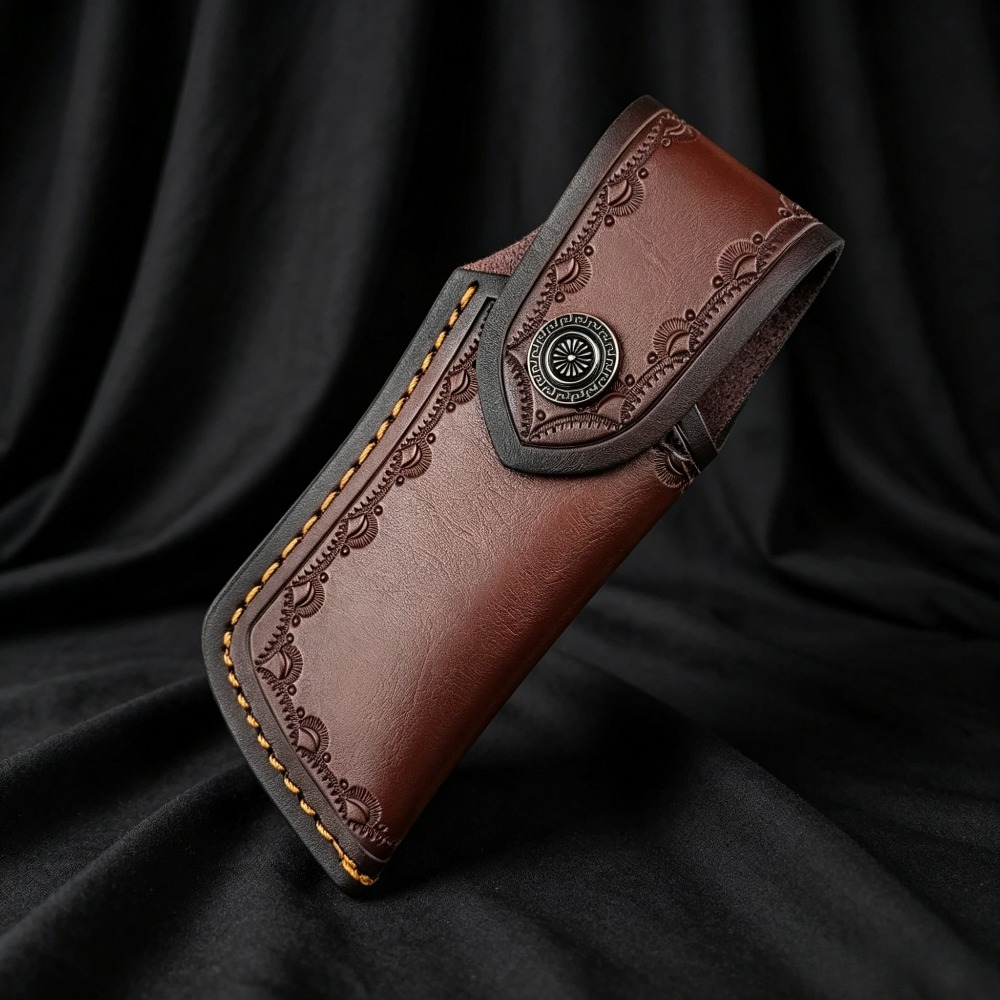 ブラウンエンボス加工レザー製ナイフカバー、本革製ナイフシース - Edc Carry Belt Leather のレビューと価格