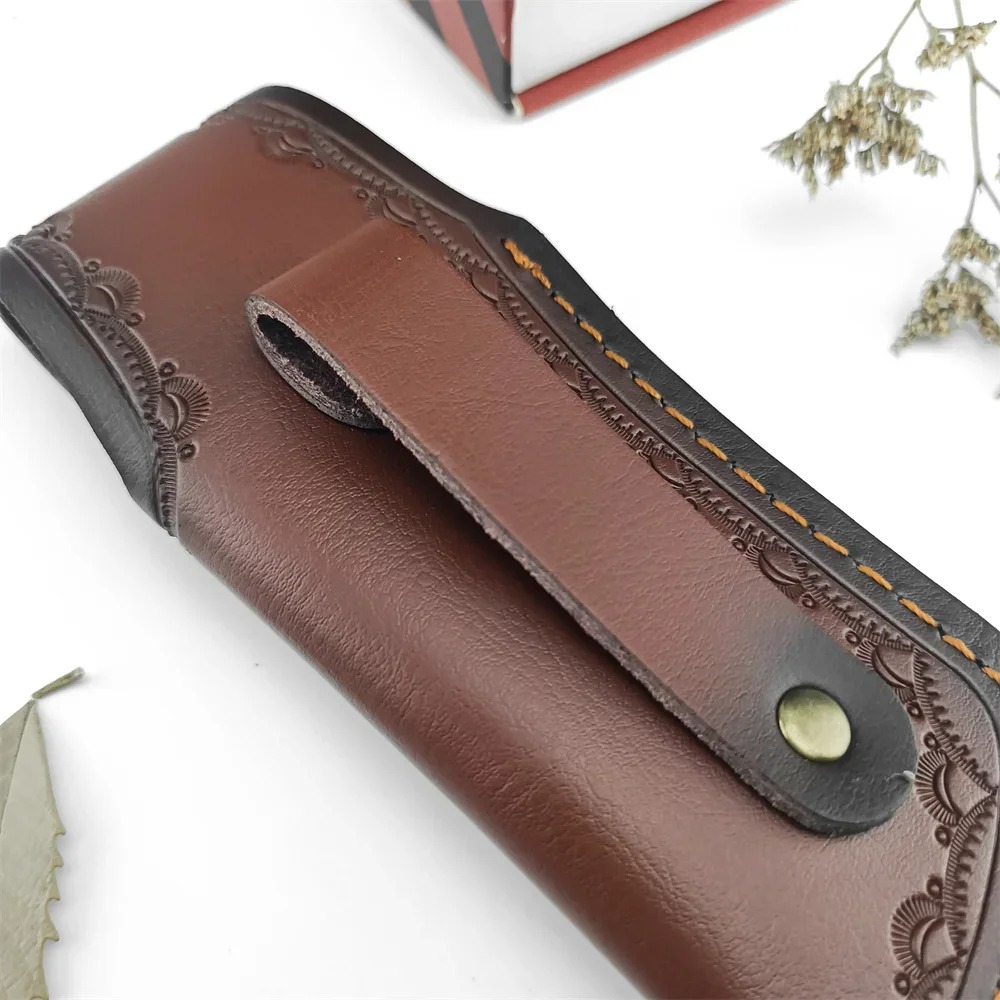 ブラウンエンボス加工レザー製ナイフカバー、本革製ナイフシース - Edc Carry Belt Leather のレビューと価格